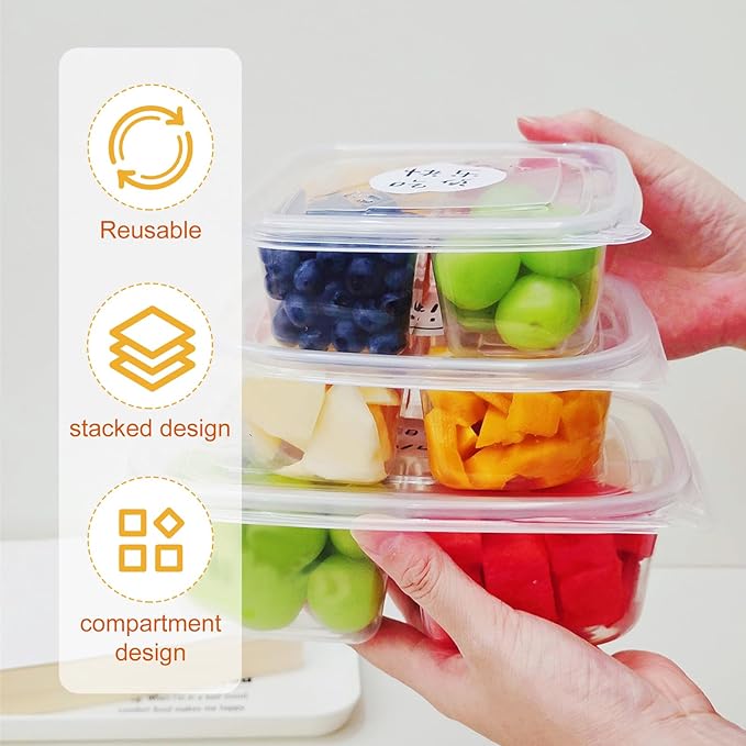 50 Pcs Disposable Bento Snack Containers with Lids, 4 Compartment Divided Lunchable Containers, Leakproof Food Prep Containers for Meal Prep, Take-Out Travel Work, BPA Free