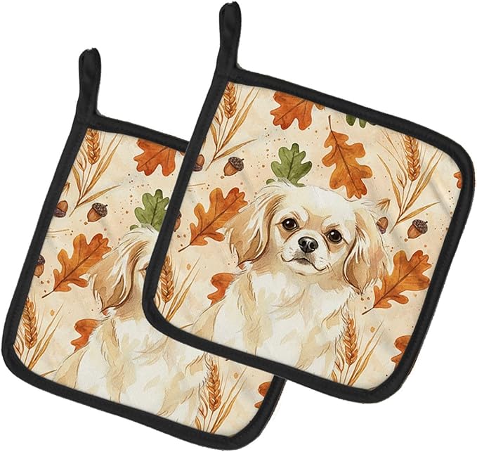 Caroline's Treasures Cream Tibetan Spaniel Heirloom Fall Pair of Pot Holders Pair 7.5x7.5 Quilted Insulated Hot Pads Decorative Kitchen Gift Made in USA