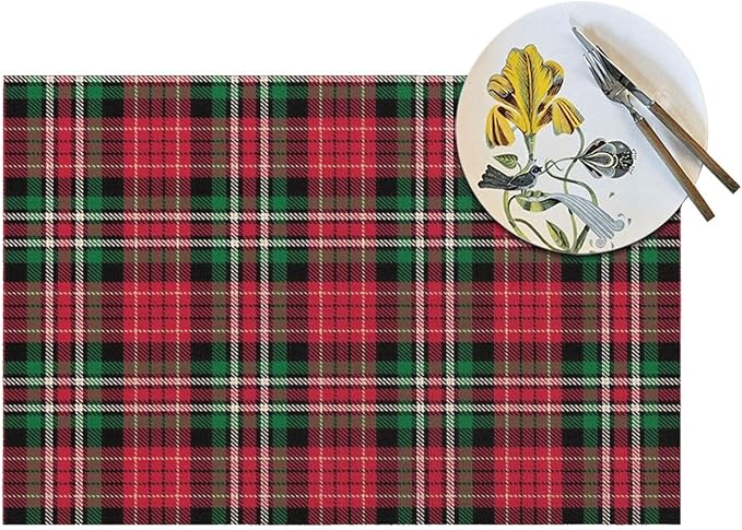 Christmas Place mats Set of 4, 12x18 Inches Red Green Plaid Decorative Placemats Rectangle Winter Table Mats for Party Home Kitchen Dining Table Decoration