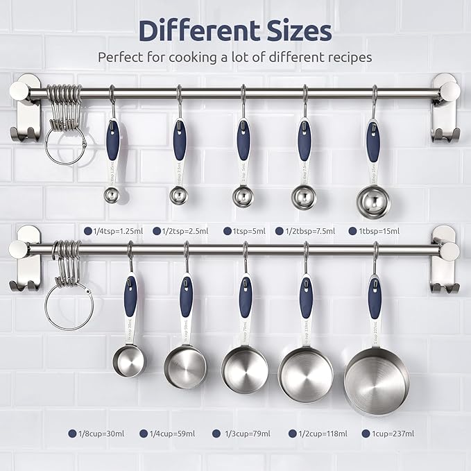 U-Taste Measuring Cups and Spoons: Food Grade 18/8 Stainless Steel Metal Measure Cups and Spoons Set of 10, Upgraded Thickness Handle (Midnight Blue)