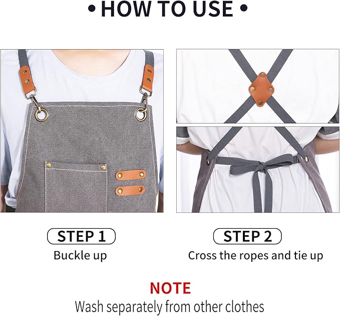 ZOMAO Chef Apron, Apron for Men Women with Adjustable Straps Cotton Canvas Cross Back Adjustable Apron with Pockets for Women and Men(Grey)
