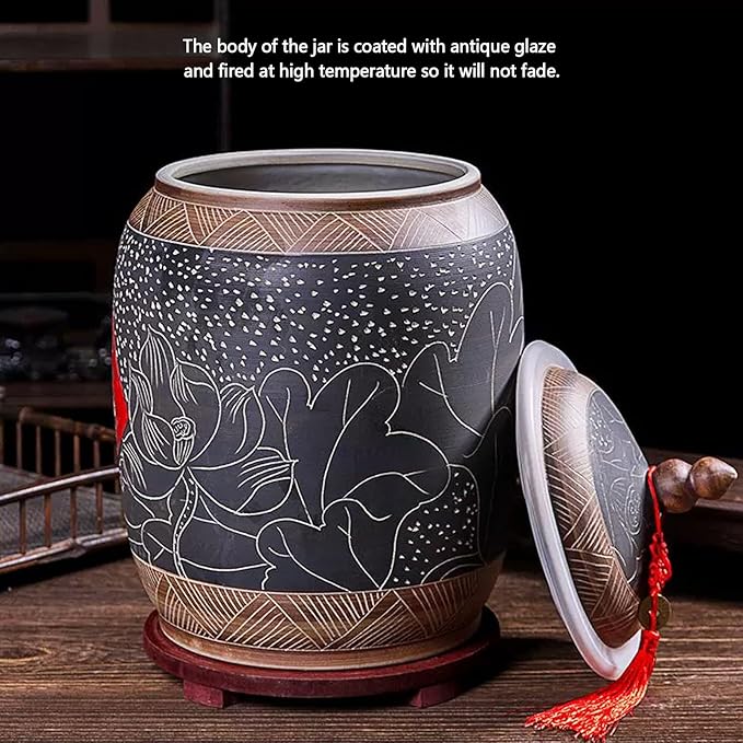 Grain & Rice Dispenser, Home Grain Storage Ceramic Container, Large Capacity Food Storage Jar, Ceramic Rice Storage Jar, Rice Storage Containe, Suitable for Flour, Sugar, Cereal, Coffee, Rice.