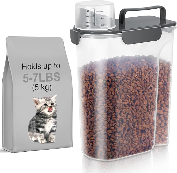 LEAWALK 5Lbs Airtight Cat Dog Food Storage Container with Upgraded Large Nozzle BPA-Free, Pet Food Storage Containers for Rice, Grain, Pet Food, Flour, Dog Treat Storage (Dark Gray, 5L-1pack)