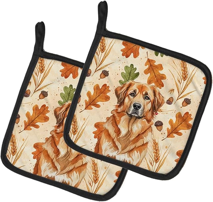 Caroline's Treasures Red Leonberger Heirloom Fall Pair of Pot Holders Pair 7.5x7.5 Quilted Insulated Hot Pads Decorative Kitchen Gift Made in USA