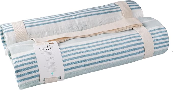 SOFE H&L | LINVIA Foutah Quick Dry Beach Towel Pack of 2 (35” x 70”) Basic - Mint | Lightweight, Premium, Fade Resistant, Durable | Travel Towel, Turkish Beach Towel with Shoulder Strap