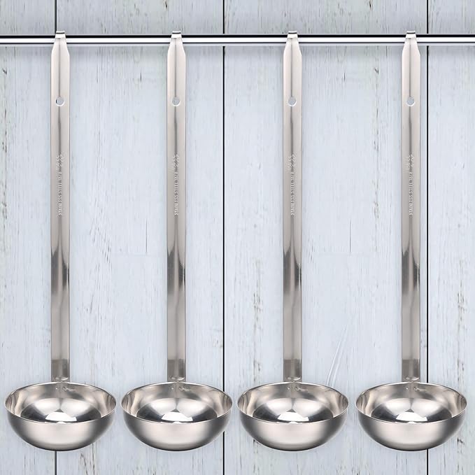 Cunhill 5 Pcs Soup Ladles Stainless Steel Serving Ladles with Long Handle for Serving, Cooking, Stirring, Portioning Kitchen Restaurant Accessories(5 oz)
