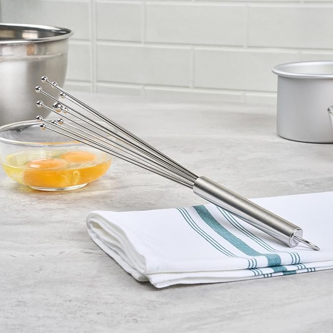 Restaurantware 12.5 in Stainless Steel Ball Whisk - 24 Pack - German Standard Egg Beater with Ergonomic Handle, Dishwasher Safe - Manual Mixer Cooking Whisk for Baking, Stirring, Sauces, Beating