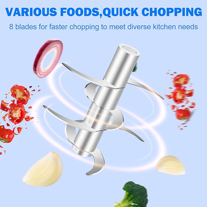 Electric Garlic Chopper, 450ML (1.8 Cup) Blue Mini Food Processor, Mini Chopper, Small Garlic Grinder Mincer for Onion, Ginger, Chili, Fruit, Meat