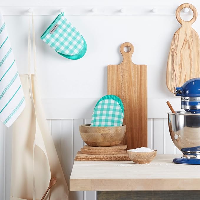 KitchenAid Albany Mini Oven Mitt 2-Pack Set, Aqua Sky, 5.5"x8"