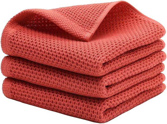 Mia's Dream Cotton Hand Towel Waffle Weave Kitchen Tea Towels, Soft and Absorbent Gym Bath Washcloths, 13x28 Inch 3 Pack (Brick Red)