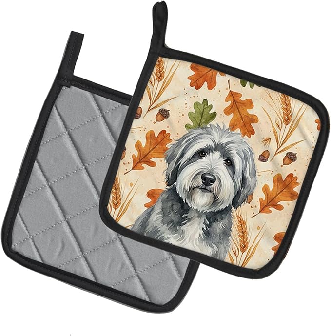 Caroline's Treasures Gray and White Old English Sheepdog Heirloom Fall Pair of Pot Holders Pair 7.5x7.5 Quilted Insulated Hot Pads Decorative Kitchen Gift Made in USA