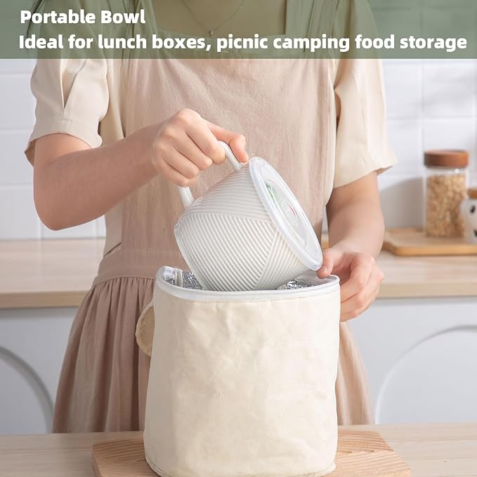 Ceramic Soup Bowl with Lid & Handle: 32 oz Microwave Safe Food Container for Ramen Noodles Cereal Leftovers - Extra Large Mugs for Breakfast Lunch Picnic Camping - White, Set of 1