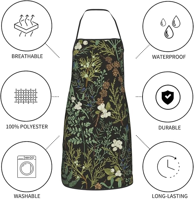 Botanical Print Floral Oven Mitts Pot Holders Farmhouse Cooking Apron Set of 5 Silicone Black Sage Green Botanical Print Kitchen Glove Apron Non-Slip Heat Resistant for Chef Baking Cooking