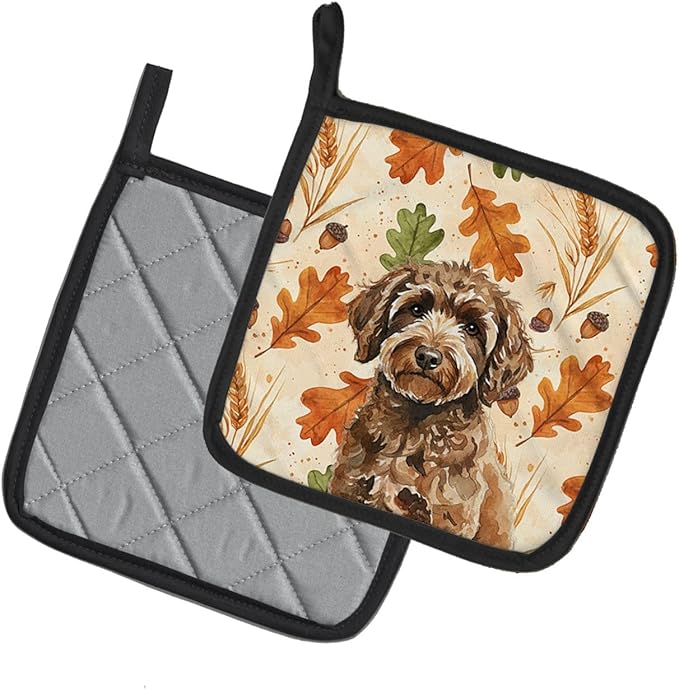 Caroline's Treasures Spanish Water Dog Heirloom Fall Pair of Pot Holders Pair 7.5x7.5 Quilted Insulated Hot Pads Decorative Kitchen Gift Made in USA