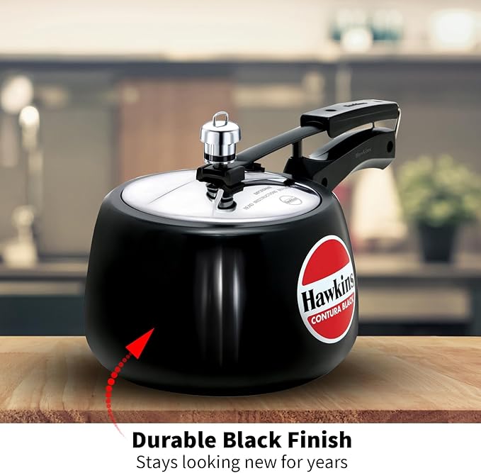 Hawkins 3 Litre Contura Black Pressure Cooker, Hard Anodised Inner Lid Cooker, Handi Cooker, Black (CB30)