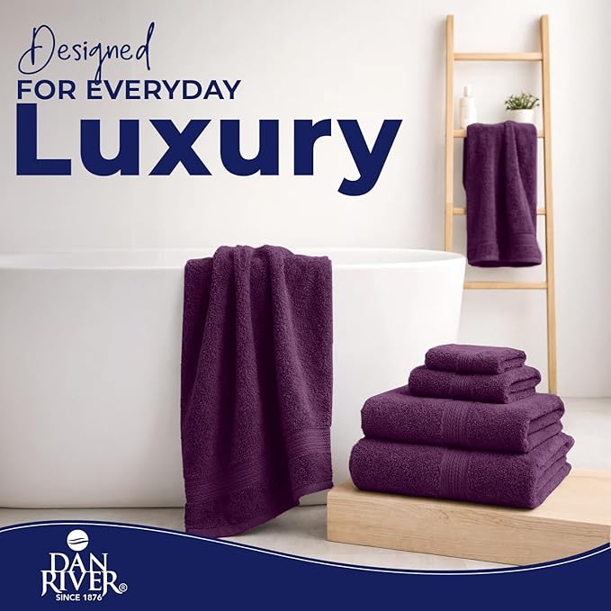 DAN RIVER 8 PC Luxury Bath Towels for Bathroom, 2 Bath, 2 Hand, and 4 Wash Cloths, 600 GSM 100% Ring Spun Cotton Towel Set, Highly Absorbent, Gym, Hotel, and Spa, Purple