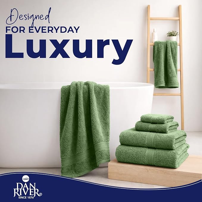 DAN RIVER 8 PC Luxury Bath Towels for Bathroom, 2 Bath, 2 Hand, and 4 Wash Cloths, 600 GSM 100% Ring Spun Cotton Towel Set, Highly Absorbent, Gym, Hotel, and Spa, Sage Green