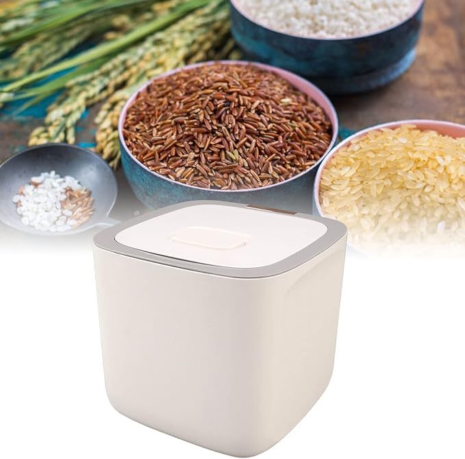Pssopp 22.lb Rice Storage Container, Food Storage Container with Lid and Measuring Cup Moistureproof Cereal Grain Storage Box for Beans Grain Flour and Pet Food (Light Gray)
