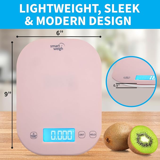 Smart Weigh Pink Digital Kitchen Scale for Cooking, Weight Loss, Calorie Tracking, Baking, Food Portion Control, and Meal Prep - Accurate Measurements in Grams and Ounces