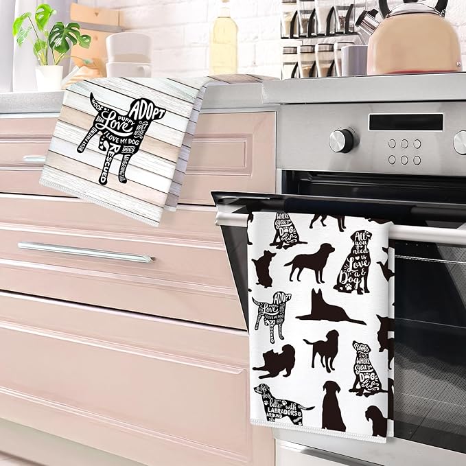Funny Black Dogs Microfiber Kitchen Towels, Soft Absorbent Hand Towel 15.7 × 23.6 Inch, Thick Dish Cloth for Party Anniversary Holiday Decoration, Housewarming Gifts for Mom