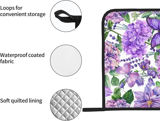 Pot Holders 2PCS Purple Flower Butterfly,Kitchen Heat Resistant Pot Holder for Women Men Home Cooking Baking Microwave BBQ Gifts