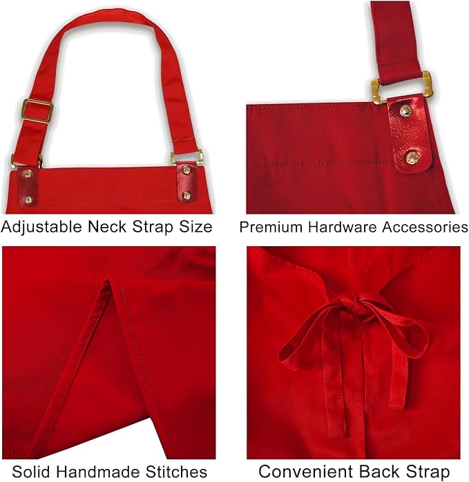 Barista Tools Apron for Women Hairstylists Servers Waterproof Canvas Kitchen Apron with 3 Pockets for Cooking Gardening