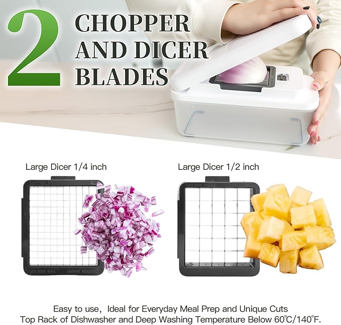 14-In-1 Chopper Vegetable Cutter with 7 Blades, Vegetable Chopper with Container and Lid, Mandoline Slicer for Kitchen, Veggie Slicer for Salad, Cheese Grater, Kitchen Gadgets Accessories Essentials