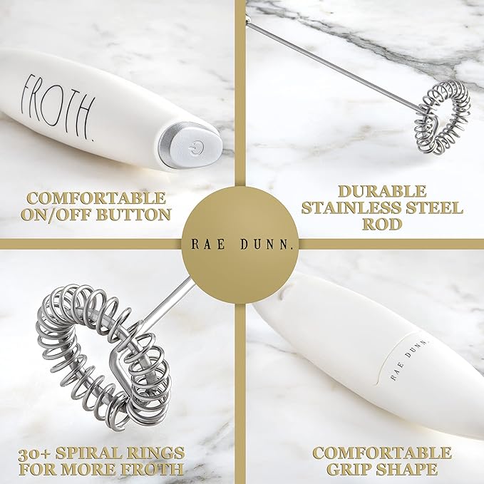 Rae Dunn Milk Frother- Handheld Electric Drink Mixer, Handheld Electric Milk Frother, Coffee Frother, Hand Blender, Frappe Maker, Handheld Latte Maker Milk Foamer (Cream)