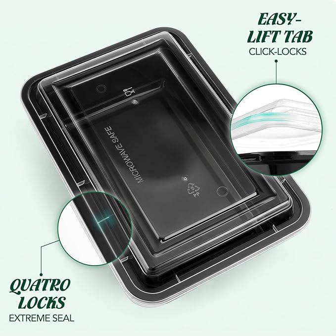 Glotoch 16oz 10-Pack Meal Prep Containers with Lids Reusable, plastic food storage containers sturdy leakproof, Microwave/freezer/dishwasher safe to go food containers, Black