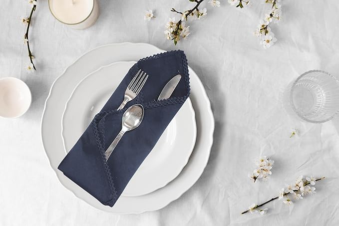 ACCENTHOME Navy Cloth Napkins Set of 6 18x18 inch Cotton Dinner Napkins - Washable Soft Premium Hotel Quality Reusable Napkins Perfect Table Napkins for Family Dinners, Weddings & Everyday Use