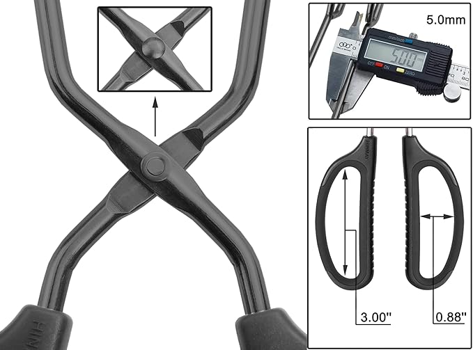HINMAY 10" Stainless Steel Scissor Tongs with Comfort-Grip Handle (Black)
