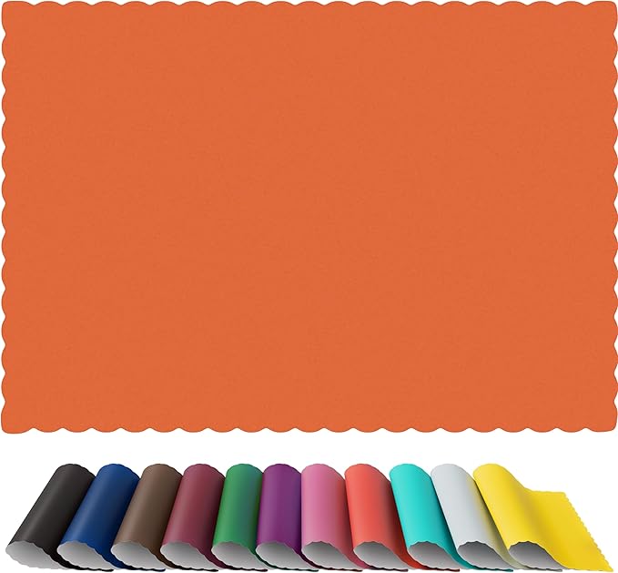 Paper Placemats - Disposable - Scalloped Edge (100, Orange)