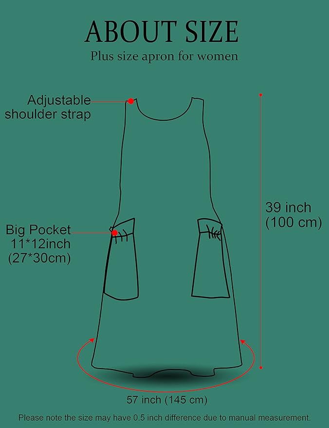 Big Plus Size Aprons for Women with Pockets Cotton Linen Baking Kitchen Cooking