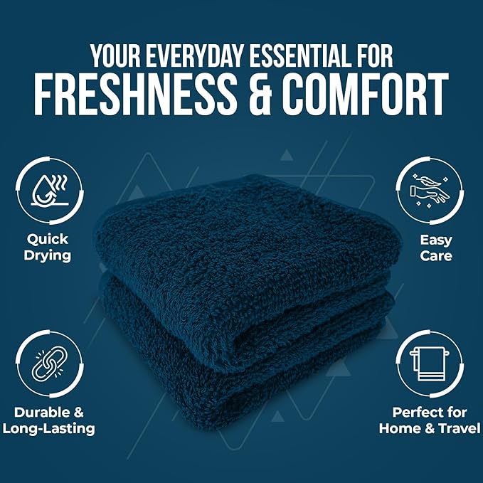 DAN RIVER 24 Pack Wash Cloths for Showering [12x12] - 100% Cotton Washcloths Premium Quality Flannel Face Cloths for Bathroom, Highly Absorbent and Soft Feel Wash Clothes, Blue Opal