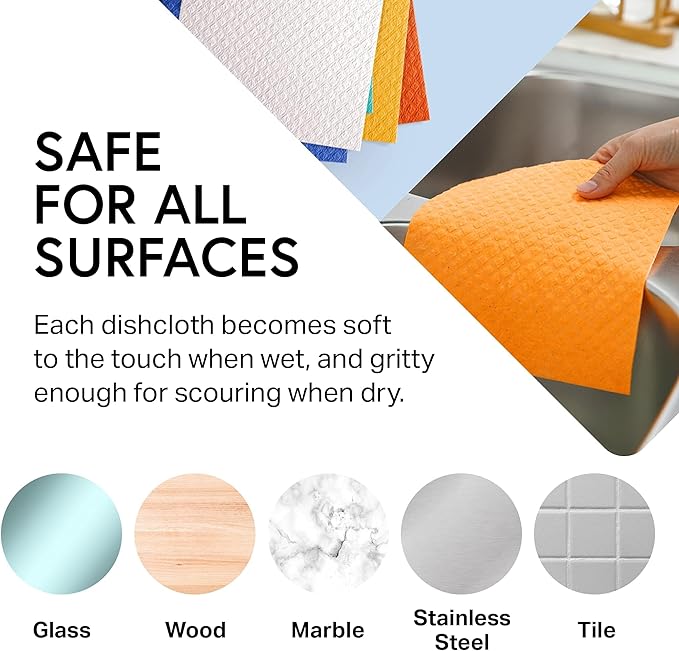 Swedish Wholesale Dishcloths Reusable 8" x 7" Sponge Cloths, Bulk 10 Pack of High Absorbent Cellulose Dish & Kitchen Cleaning Hand Towels, Wring to Dry & Machine Wash, Odor Resistant, Lime