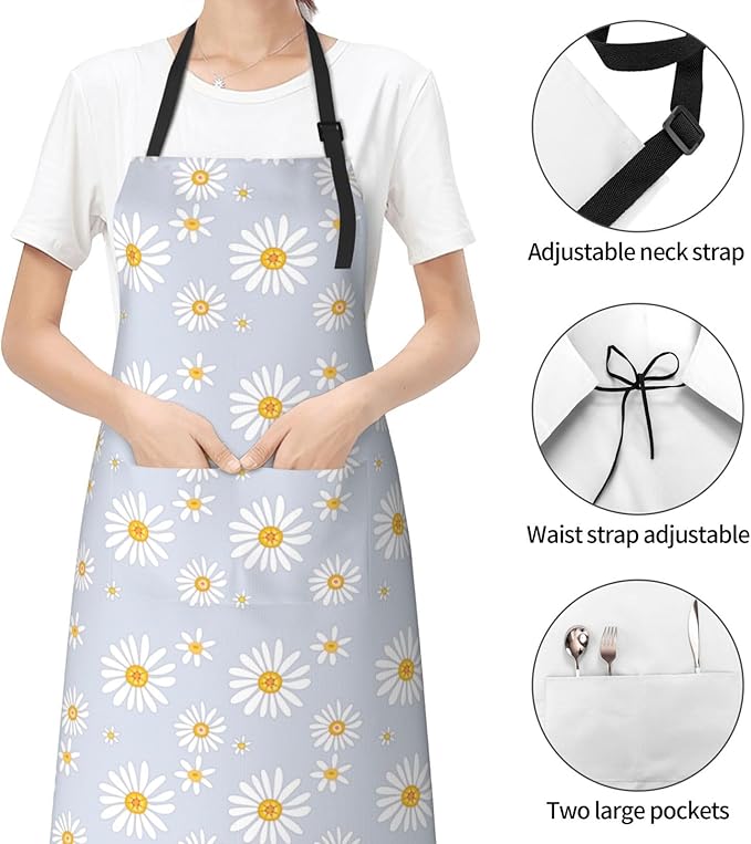 Perinsto Waterproof Apron With 2 Pockets Kitchen Chef Aprons Bibs For Cooking Baking Painting Gardening Grooming