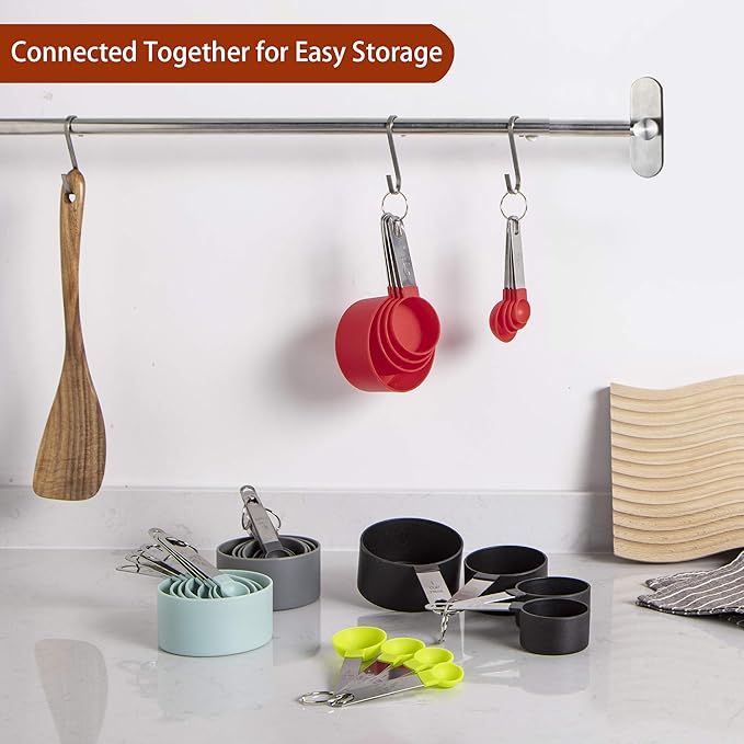 Measuring Cups and Spoons Set of Huygens Kitchen Gadgets 10 Pieces, Stackable Stainless Steel Handle Measuring Cups for Measuring Dry and Liquid Ingredient (Red)