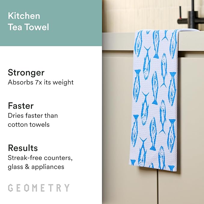 GEOMETRY Tea Towels – Spring & Summer Collection – Quick-Dry, Ultra-Absorbent, Reusable Microfiber Kitchen Towels for Drying & Cleaning - Coastal Catch - 1 Pack