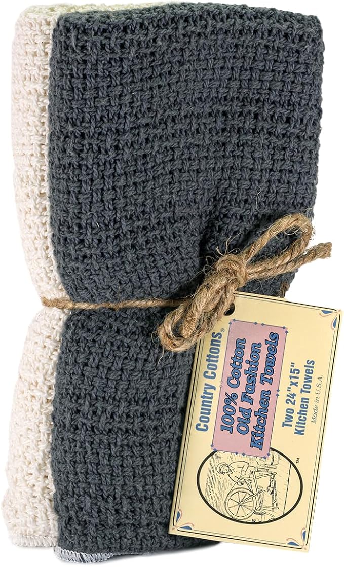 Old Fashion 100% Cotton Kitchen Towels - Set of 2-24"x15" (Gray/Natural)