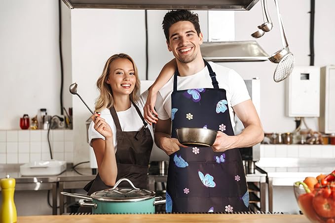 ZiQilin Adjustable Waterproof Kitchen Apron for Women with 2 Pockets Cooking Chef Apron Gardening Funny BBQ Aprons for Men