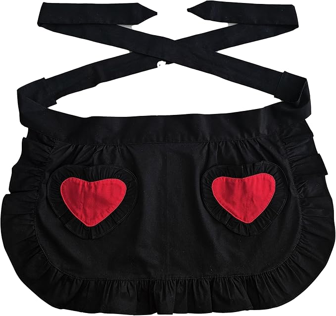 Women’s Waist Aprons with White Pockets Half Server Home Waitress Vintage Servant Apron for Kitchen Cooking