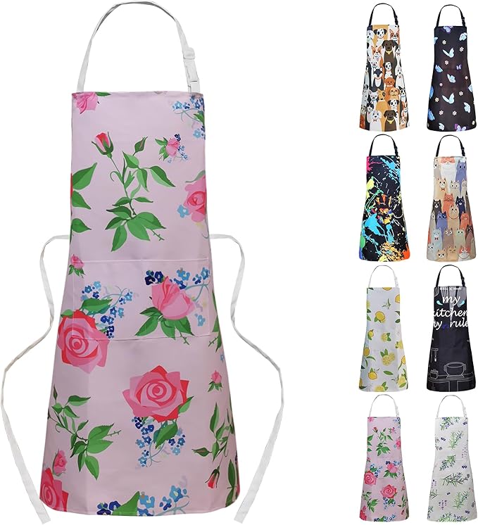 ZiQilin Adjustable Waterproof Kitchen Apron for Women with 2 Pockets Cooking Chef Apron Gardening Funny BBQ Aprons for Men