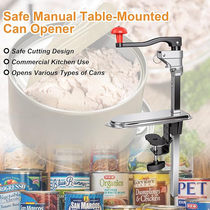 Heavy Duty Commercial Can Opener, Manual Can Opener with Blades and Plated Steel Base, Industrial Cans Opener Fits Big 10 Cans Up to 13" Tall for Restaurants/Hotels/Bars(Red)