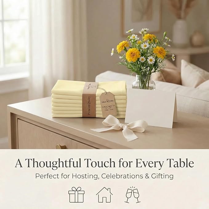 Urban Villa Cloth Napkins Yellow Dinner Napkins Set of 12 (20X20) 100% Cotton Absorbent Washable Durable Reusable Cloth Napkins Ideal for Easter Decorations Hotel Collection Farmhouse Parties Napkins