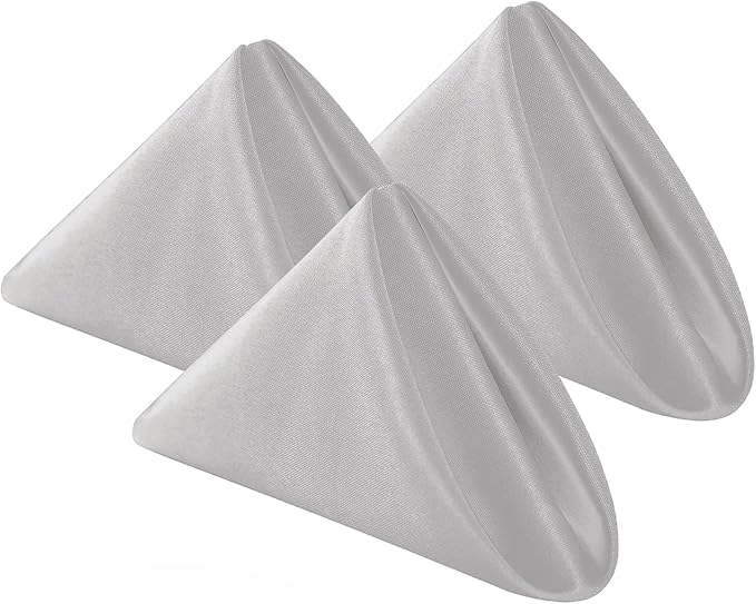 Bailarina Cloth Napkins Set of 40,17x17 inches Dinner Napkins Cloth Washable,Polyester Square Table Cloth Napkin Bulk with Hemmed Edges Ideal for Banquets, Parties and Weddings-Silver