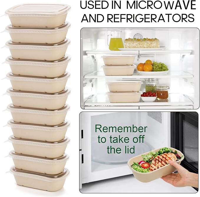 Yesland 50 Pack Take Out Food Containers with PP Lid, 33 Oz Rectangular Disposable Paper Bowls Soup Serving Bowls, Meal Prep Food Containers for Salad, Leftovers