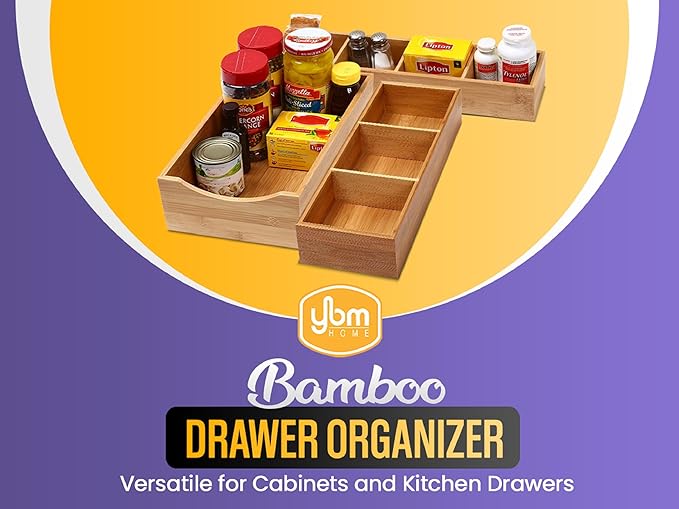 YBM Home 3-Compartment Bamboo Drawer Organizer Box Multi-Use Storage for Junk Drawer, Office, Home, Kitchen, Bedroom, Children Room, Craft, Sewing, and Bathroom, 6x15x2.5 Inch