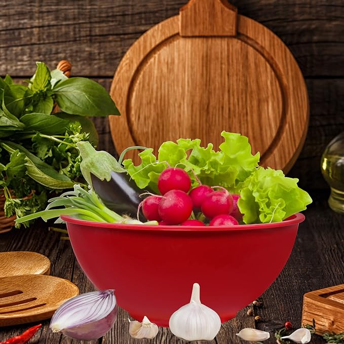 Classic Mixing Bowl Set, Microwave and Dishwasher Safe,Ideal for Baking, Prepping, Cooking and Serving Food (Set of 6) (Red)