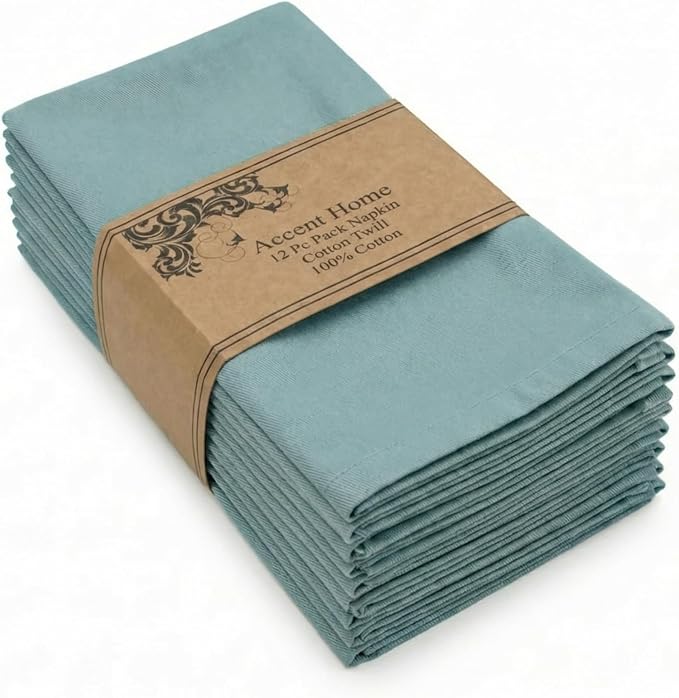 ACCENTHOME Accent Home 100% Cotton Napkins, Delicate Cloth Napkins for Dinners, Parties and Weddings，18 x 18 Inch Set of 12 - Blue