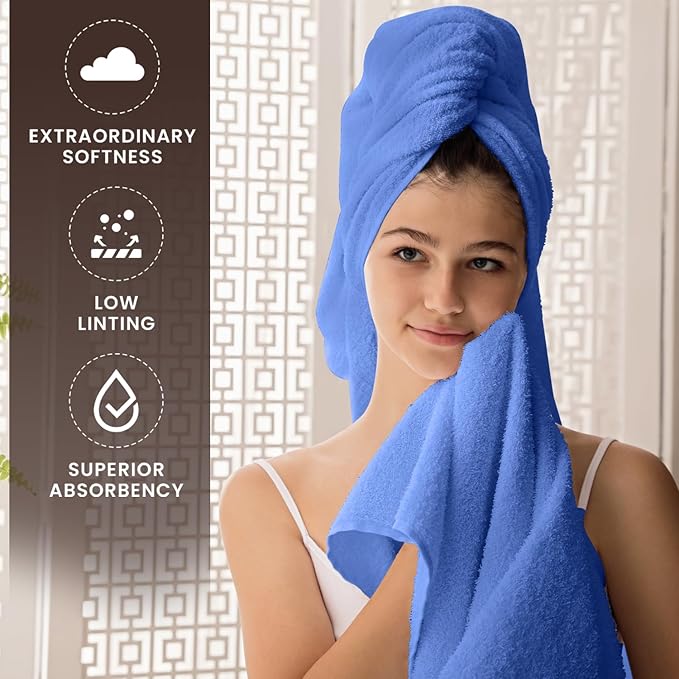 Oakias Premium Towel Set 600 GSM 6 Piece Blue - 100% Ring Spun Cotton Highly Absorbent Towels Set - Super Soft Bathroom Towel Set - Hotel Quality Double Stitched Hem - Ideal for Hotels, Spa, Gyms